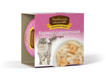 Деревенские Лакомства - Консервы для кошек «Курица с креветкой в соусе» 80гр