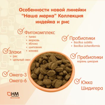 Наша Марка - Корм сухой полнорационный для взрослых собак всех пород, с индейкой и рисом