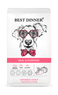 Best Dinner Sensible Adult Medium & Maxi - Сухой корм для собак средних и крупных пород, телятина с тыквой 12 кг