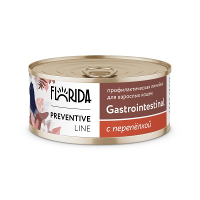 Florida Preventive Line Gastrointestinal - Консервы для кошек, "Поддержание здоровья пищеварительной системы", с Перепёлкой, 100 гр (Профилактика) Florida Preventive Line Gastrointestinal - Консервы для кошек,
