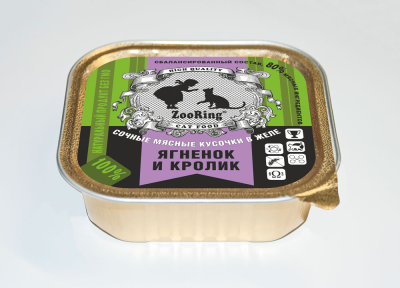 ZooRing - Консервы для кошек, кусочки в желе, Ягненок и Кролик, 100 гр