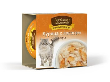 Деревенские Лакомства - Консервы для кошек «Курица с лососем в соусе» 80гр