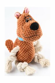 Mr.Kranch Игрушка - для собак "Собачка" плюшевая с канатиками и пищалкой 22 см коричневая