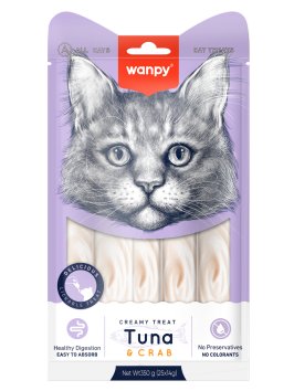 Wanpy Cat - Лакомство для кошек "нежное пюре" из тунца и краба 25 шт х14 г