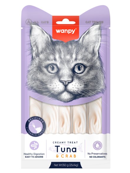 Wanpy Cat - Лакомство для кошек &amp;quot;нежное пюре&amp;quot; из тунца и краба 25 шт х14 г