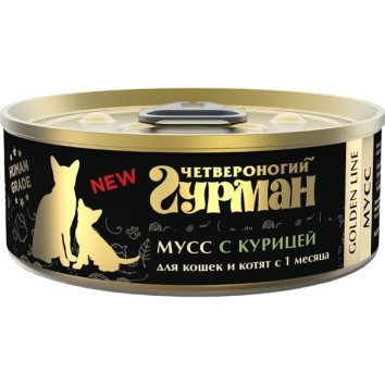Четвероногий Гурман "Золотая серия" - Корм консервированный для кошек и котят, Мусс с курицей, 100 г