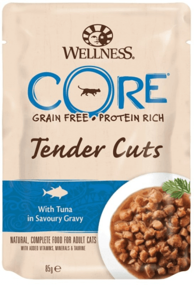 Wellness Core Tender Cuts - Паучи из тунца в виде нарезки в соусе для кошек 85 г