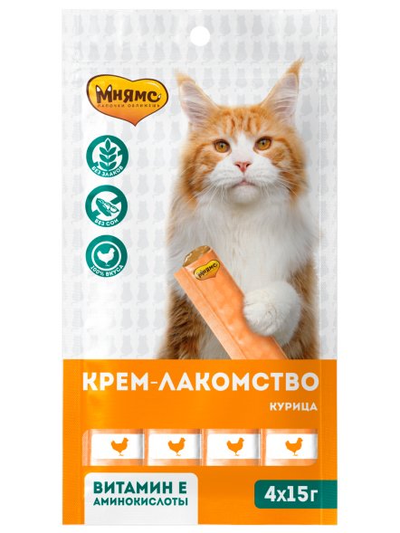 Мнямс - Крем-лакомство для кошек с курицей 15 г х 4 шт.