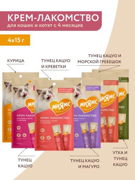 Мнямс - Крем-лакомство для кошек с курицей 15 г х 4 шт.