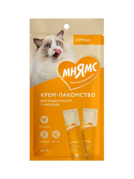 Мнямс - Крем-лакомство для кошек с курицей 15 г х 4 шт.