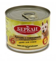 Беркли №6 - Консервы для собак, Кролик с говядиной и болгарским перцем 200гр