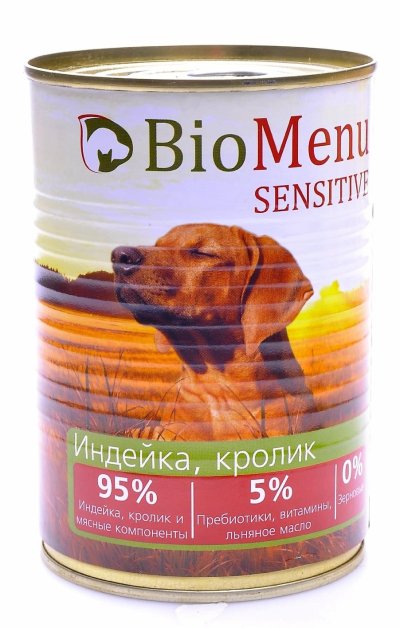 BioMenu - Гипоаллергенные консервы для собак Индейка и Кролик
