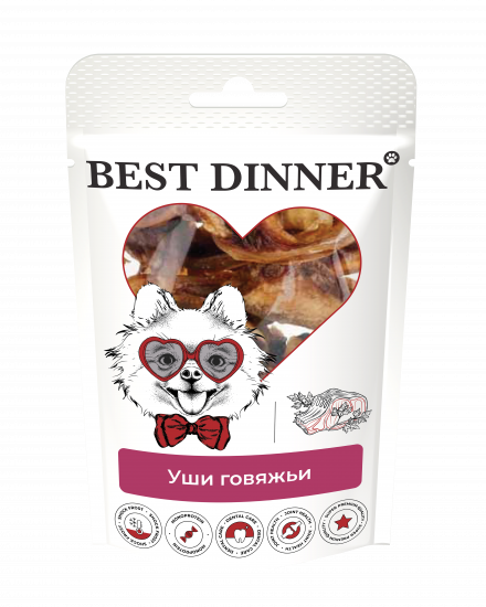 Best Dinner Freeze Dry - Лакомство для собак, Уши говяжьи, 50 гр