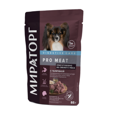 Мираторг PRO MEAT - Консервы для собак мелких пород, Здоровое пищеварение, с Телятиной, 85 гр Мираторг PRO MEAT - Консервы для собак мелких пород, Здоровое пищеварение, с Телятиной, 85 гр