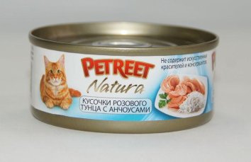 Petreet -  Консервы для кошек кусочки розового тунца с анчоусами 70 г