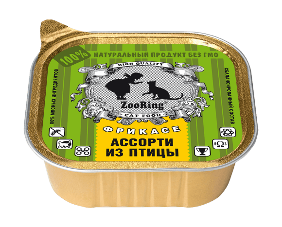 ZooRing - Консервы для кошек, паштет Ассорти из птицы, 100 гр