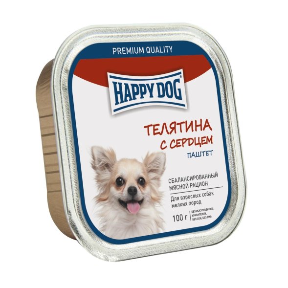 Happy Dog - Консервы для собак, Телятина с сердцем, паштет 100гр