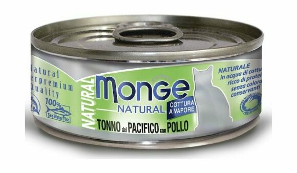 Monge Cat Natural - Консервы для кошек, из тихоокеанского тунца с курицей, консервы 80г - 48шт