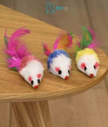 Игрушка для кошек, цветная мышка с перьями, 5 см, 3 шт
