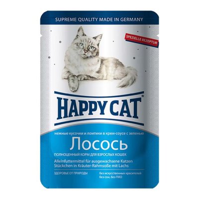 Happy Cat - Кусочки в соусе с лососем 100 гр