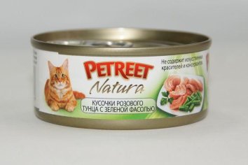 Petreet -  Консервы для кошек кусочки розового тунца с зеленой фасолью 70 г