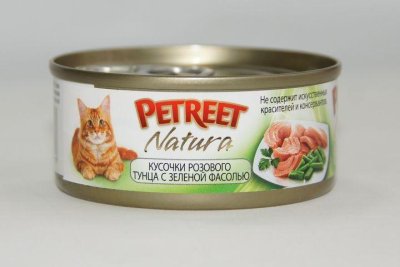 Petreet - Консервы для кошек кусочки розового тунца с зеленой фасолью 70 г