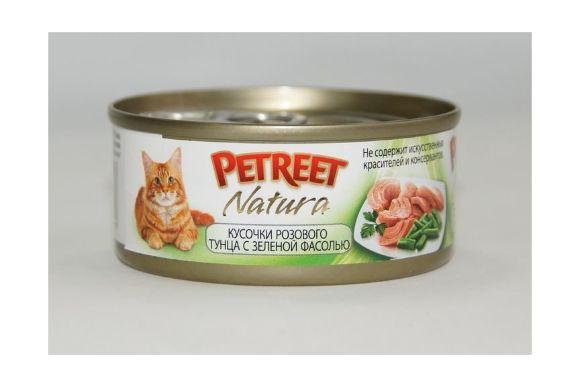 Petreet - Консервы для кошек кусочки розового тунца с зеленой фасолью 70 г