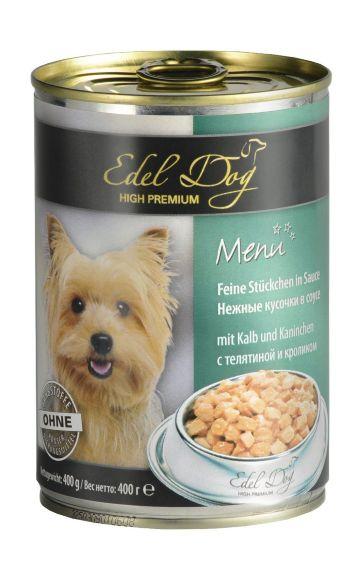 Edel Dog - Консервы для собак, нежные кусочки в соусе, телятина и кролик 400 г