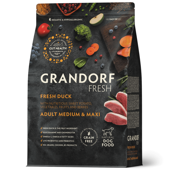 Grandorf Fresh Dog Duck Med&amp;amp;Maxi - Корм для собак средних и крупных пород, для особо аллергичных собак, с уткой и бататом