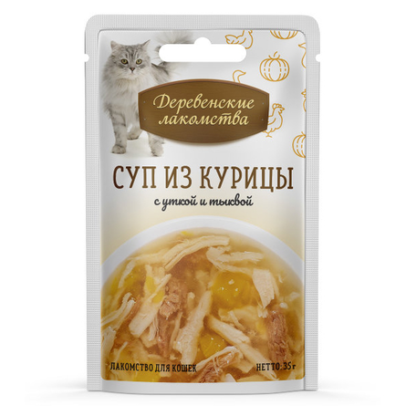 Деревенские лакомства - паучи для кошек, Суп с курицей, утка, тыква 35гр