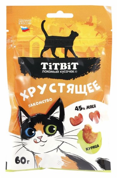 TiTBiT - Лакомство для кошек, хрустящее с курицей, 60г