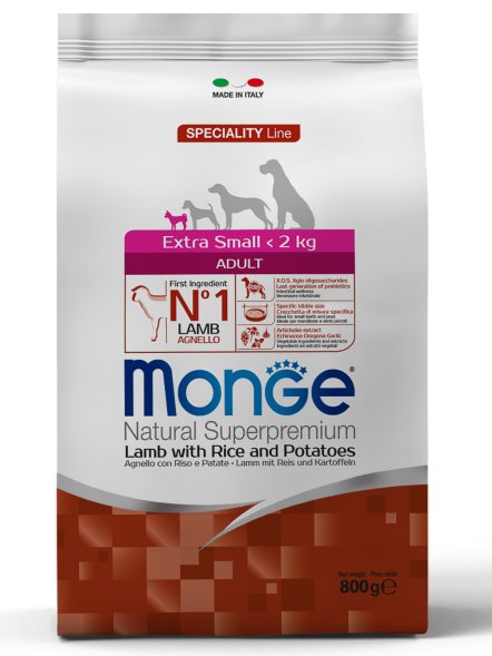 Monge Extra Small - Корм для взрослых собак миниатюрных пород ягненок с рисом и картофелем