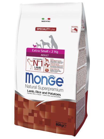 Monge Extra Small - Корм для взрослых собак миниатюрных пород ягненок с рисом и картофелем