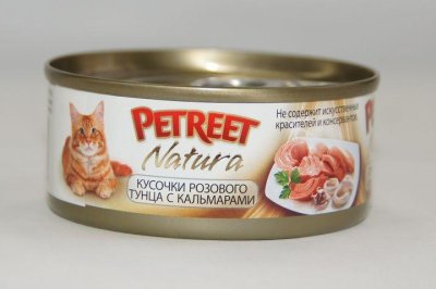 Petreet - Консервы для кошек кусочки розового тунца с кальмарами 70 г