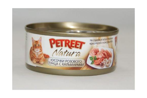 Petreet - Консервы для кошек кусочки розового тунца с кальмарами 70 г