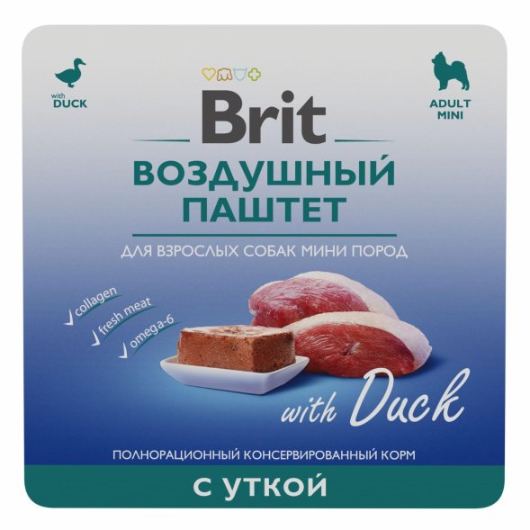 Brit - Воздушный паштет для взрослых собак мини пород, с Уткой, 100 гр