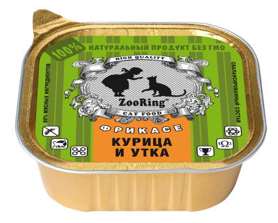 ZooRing - Консервы для кошек, паштет Курица и утка, 100 гр ZooRing - Консервы для кошек, паштет Курица и утка, 100 гр
