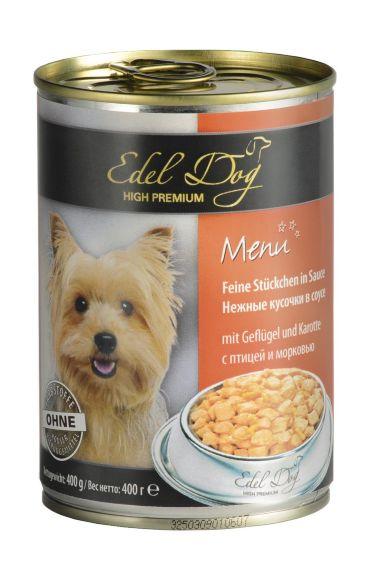 Edel Dog - Консервы для собак, нежные кусочки в соусе, птица и морковь 400 г
