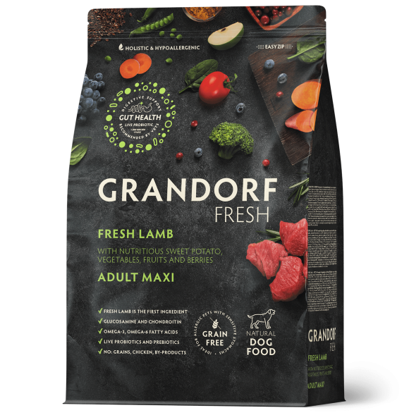 Grandorf Fresh Dog Lamb Maxi - Сухой корм для взрослых собак крупных пород, чувствительное пищеварение или склонность к аллергии, с ягненком и бататом
