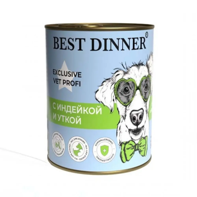 Best Dinner Hypoallergenic - Консервы для собак, с Индейкой и Уткой, 340 гр