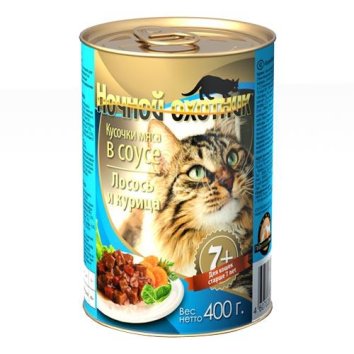 Ночной Охотник - Консервы для Пожилых Кошек - Лосось и Курица в Соусе 400гр
