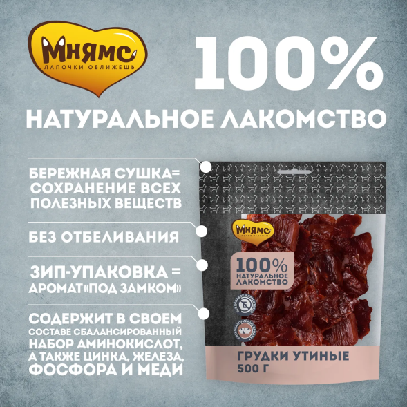 Мнямс - Лакомство для собак, Грудки Утиные, 500г
