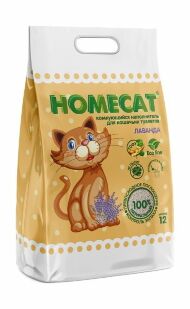Homecat - наполнитель комкующийся наполнитель для кошачьих туалетов с ароматом лаванды 5,1 кг (12л)