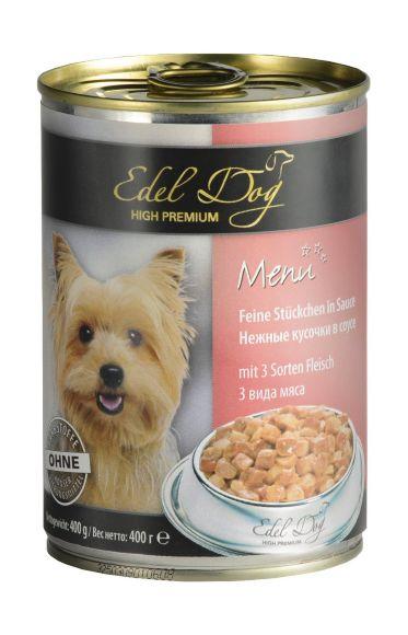 Edel Dog - Консервы для собак, нежные кусочки в соусе, индейка печень 400 г