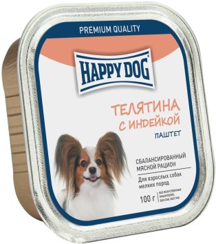 Happy Dog - Консервы для собак, Телятина с индейкой, паштет 100гр