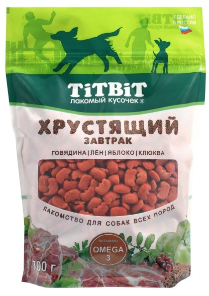 TiTBiT - Лакомство для всех пород собак, завтрак хрустящий с говядиной