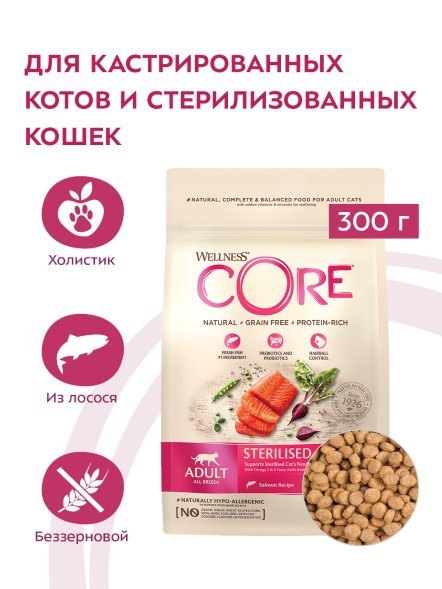 Core Sterilised - Корм для стерилизованных кошек и кастрированных котов, с лососем