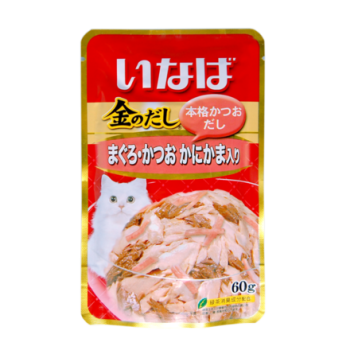 Inaba Kinnodashi - Пауч для взрослых кошек, микс тунца и сурими в желе для кошек, 60гр