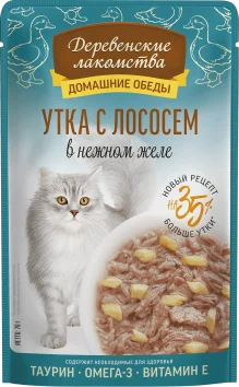 Деревенские Лакомства - Консервы для кошек, Утка с Лососем в нежном желе, 70 гр