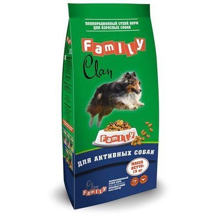 Clan Family - Сухой корм для взрослых активных собак с курицей 15 кг